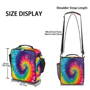 Swirl Tie Dye Lunch Box for Kids, Rainbow Geometry Insulated Lunch Bag for Boys Girls, Reusable Waterproof Lunch Box with Adjustable Shoulder Strap Cooler Tote Bag for School, Work, Picnic