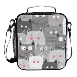 cat pattern lunch box cats insulated lunch bag cute funny kitty kitten reusable cooler meal prep bags lunch tote with shoulder strap for office adult