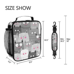 Cat Pattern Lunch Box Cats Insulated Lunch Bag Cute Funny Kitty Kitten Reusable Cooler Meal Prep Bags Lunch Tote with Shoulder Strap for Office Adult