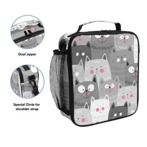 Cat Pattern Lunch Box Cats Insulated Lunch Bag Cute Funny Kitty Kitten Reusable Cooler Meal Prep Bags Lunch Tote with Shoulder Strap for Office Adult