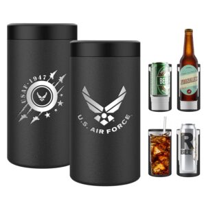air force 4 in 1 insulated can cooler, stainless steel double-walled insulator for 12 oz standard or skinny slim cans, 12 oz beer bottles & mixed drinks – gifts for airmen