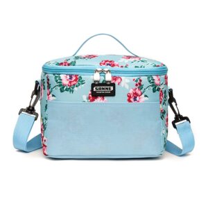 cute lunch box for adult insulated lunch bag for women office work travel fit fresh thermal hot lunchbox with shoulder strap soft cute lunch pail-blue