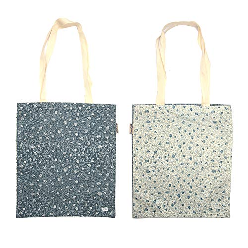 EMANUEL Cotton Tote Bag for Women | Printed Reusable Bags (Blue)