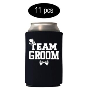 Veracco The Groom and Team Groom Can Coolie Holder Bachelor Party Wedding Favors Gift For Groom Groomsmans Proposal (White Groom, Black TG, 12)