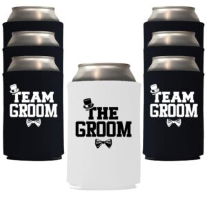 veracco the groom and team groom can coolie holder bachelor party wedding favors gift for groom groomsmans proposal (white groom, black tg, 12)