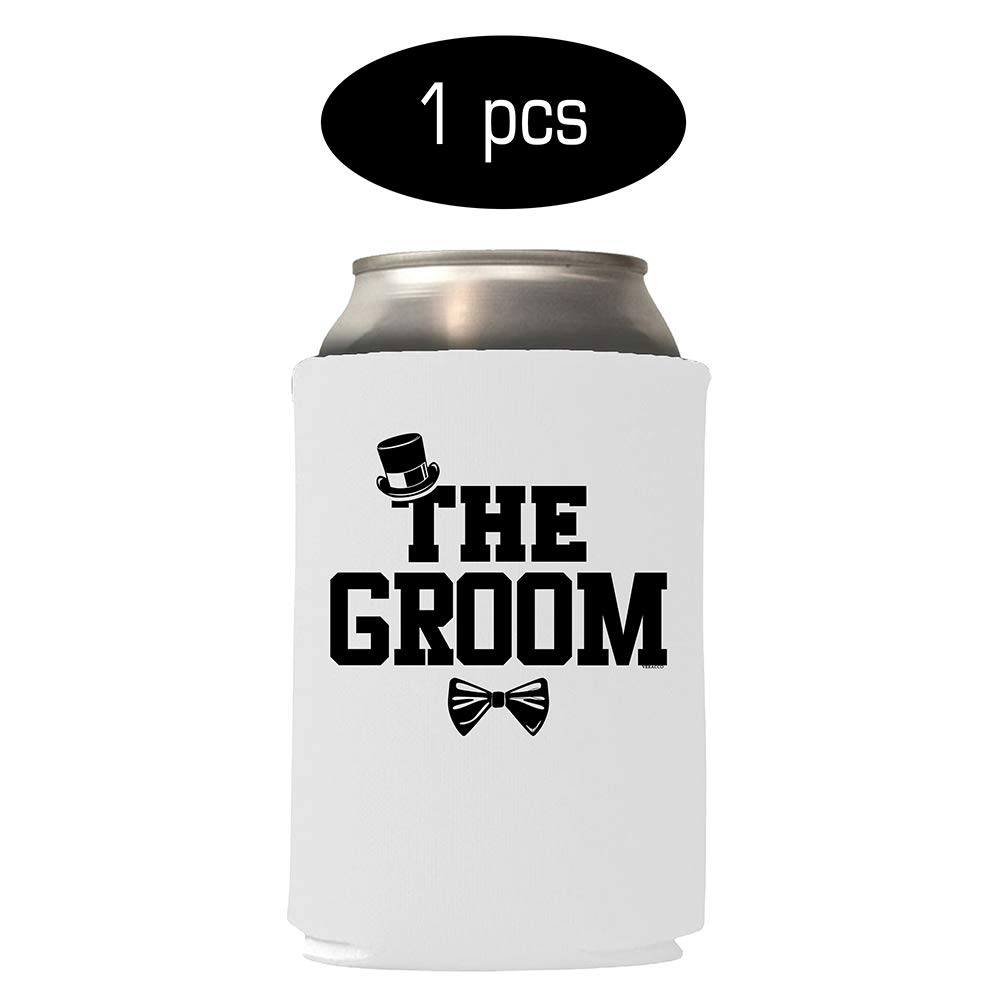Veracco The Groom and Team Groom Can Coolie Holder Bachelor Party Wedding Favors Gift For Groom Groomsmans Proposal (White Groom, Black TG, 12)