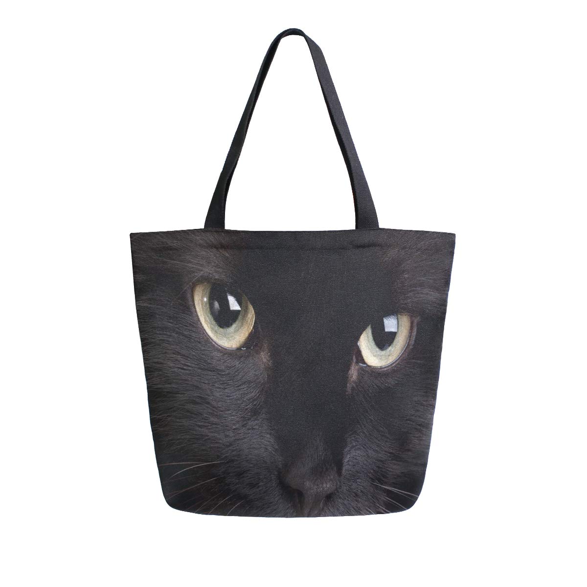 ZZXXB Black Cat Reusable Grocery Shopping Bag Heavy Duty Canvas Tote Bag Large Collapsible Washable Handbag Shoulder for Women