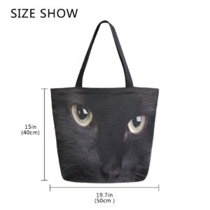 ZZXXB Black Cat Reusable Grocery Shopping Bag Heavy Duty Canvas Tote Bag Large Collapsible Washable Handbag Shoulder for Women