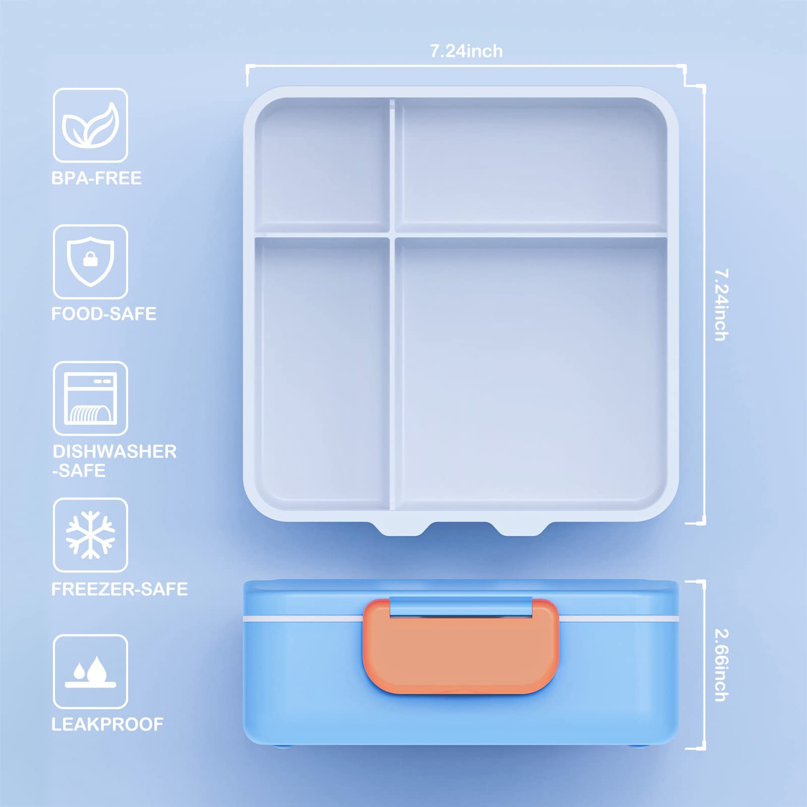 Homuserr 1300ML Lunch Container, 4-Compartment Microwave and Dishwasher Safe Bento Box for Kids, Sealing Strip Design Adult Lunch Box, No BPAs, No Chemical Dyes