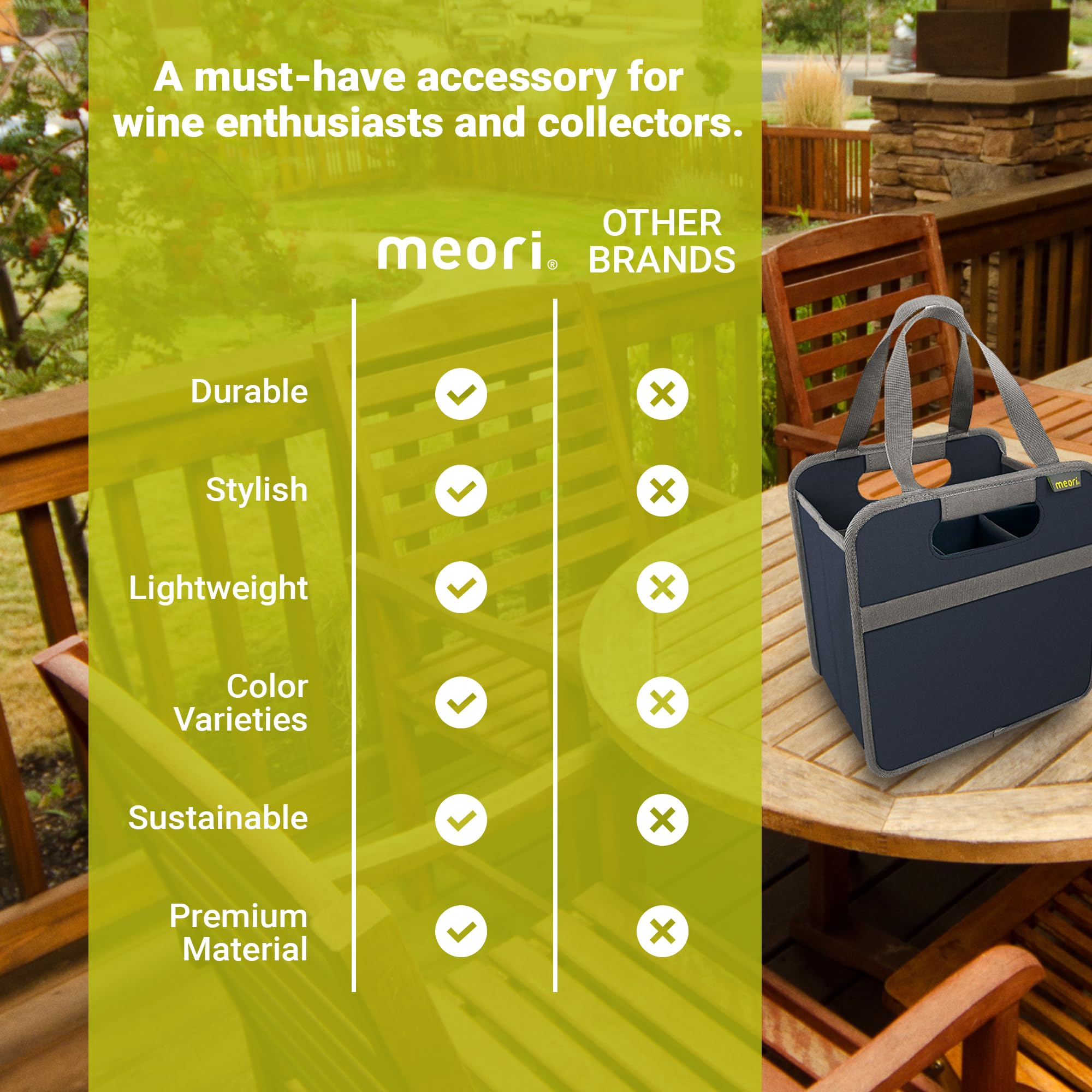 meori Foldable 6 Bottle Wine Tote Marine Blue Organize Crate Glass Dividers Stylish Travel Storage Box Liquor Spirits Tastings Grocery Shopping Hostess Gift (A100616)