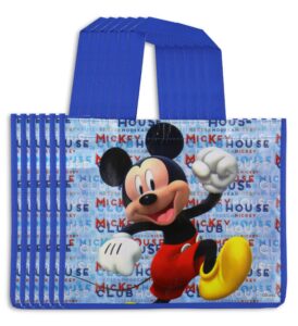 disney mickey mouse reusable tote bag set of 6 - medium non-woven eco bags with handles - mickey mouse cartoon character party supplies bag, cute reusable goodie loot set for kids - 10" x 7"