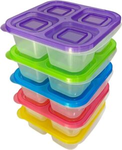 week nine bento lunch boxes, divided bento snack box, 4-compartment reusable meal prep food containers for school, work and travel, set of 5