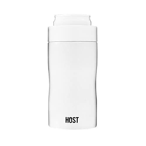 HOST Stay-Chill Beer Cozy Insulated Can Cooler Tumbler - Double Walled Stainless Steel Beer Can Insulator Holder for Slim Sized Cans - White