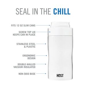 HOST Stay-Chill Beer Cozy Insulated Can Cooler Tumbler - Double Walled Stainless Steel Beer Can Insulator Holder for Slim Sized Cans - White