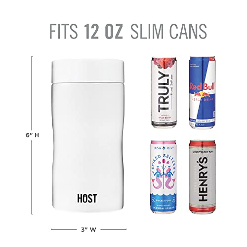 HOST Stay-Chill Beer Cozy Insulated Can Cooler Tumbler - Double Walled Stainless Steel Beer Can Insulator Holder for Slim Sized Cans - White