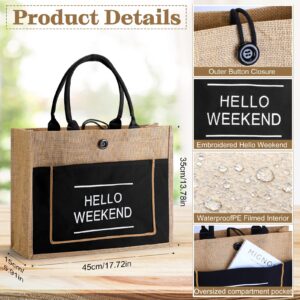 10 Pack Burlap Tote Bags with Handles Jute Tote Bag Large Weekend Burlap Beach Bag Gift Bags Waterproof Jute Bag for Travel(Black)