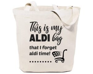 gxvuis this is my aldi bag that i forget aldi time canvas tote bag for women aesthetic reusable grocery shopping bags white