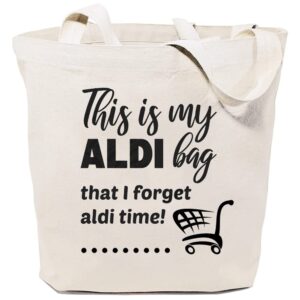 GXVUIS This Is My Aldi Bag That I Forget Aldi Time Canvas Tote Bag for Women Aesthetic Reusable Grocery Shopping Bags White