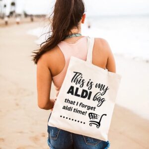 GXVUIS This Is My Aldi Bag That I Forget Aldi Time Canvas Tote Bag for Women Aesthetic Reusable Grocery Shopping Bags White