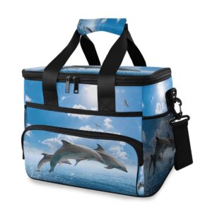 cooler bag large camping cooler tote animal dolphin sea ocean lunch cooler bag insulated waterproof lunch box for picnic beach travel, reusable leakproof