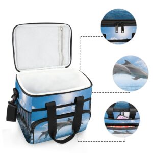 Cooler Bag Large Camping Cooler Tote Animal Dolphin Sea Ocean Lunch Cooler Bag Insulated Waterproof Lunch Box for Picnic Beach Travel, Reusable Leakproof