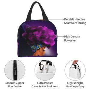 Duduho African American Black Girl Lunch Bag Compact Tote Bag Reusable Lunch Box Container For Women Men School Office Work