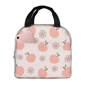 echoserein peach fruit happy flower pink lunch bag for women girls insulated lunch box reusable lunchbox waterproof portable lunch tote