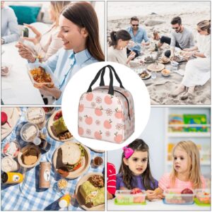 Echoserein Peach Fruit Happy Flower Pink Lunch Bag For Women Girls Insulated Lunch Box Reusable Lunchbox Waterproof Portable Lunch Tote