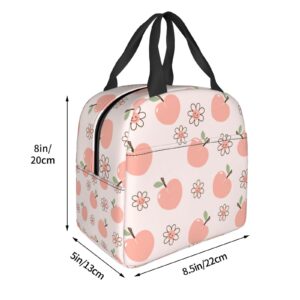 Echoserein Peach Fruit Happy Flower Pink Lunch Bag For Women Girls Insulated Lunch Box Reusable Lunchbox Waterproof Portable Lunch Tote