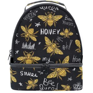naanle golden honey bee animal lunch bags for women men youth lunch boxes insulated lunch bag with shoulder strap double decker dual compartment waterproof reusable lightweight tote bag