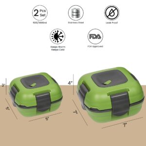 Lunch Box - Pinnacle Inulated Leak Proof Lunch Box for Kids/Adults - Stainless steel Thermal Lunch Box Container for School Set of 2 Sizes (Green, 16-32 oz)