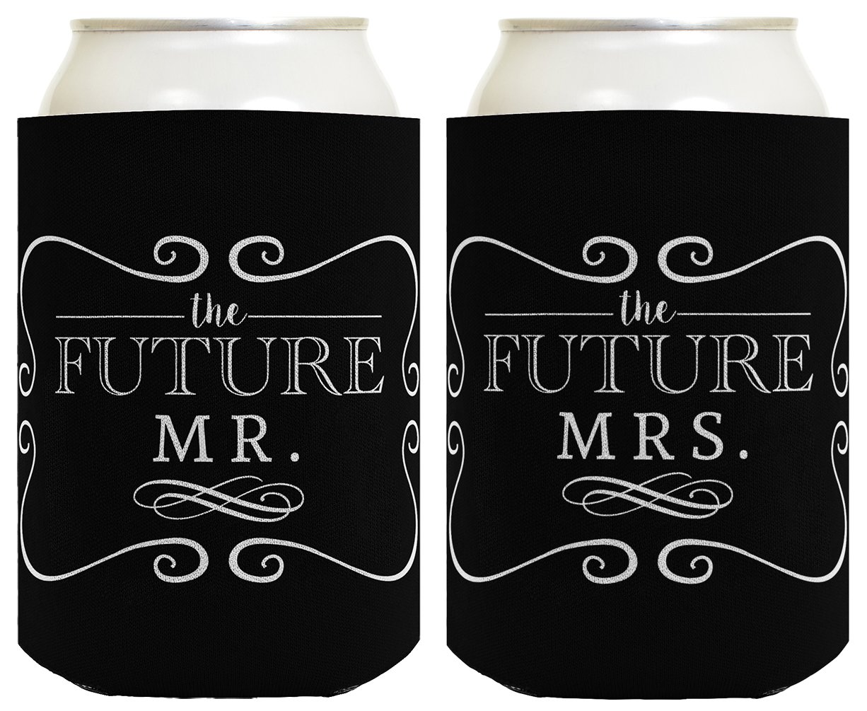 Bridal Shower Gifts Future Mr & Mrs Wedding Gift 2 Pack Can Coolie Drink Coolers Coolies Black