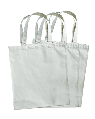 3 Pack Natural Cotton Canvas Compostable Grocery Totes, 12.5"x 13.5"x 6"