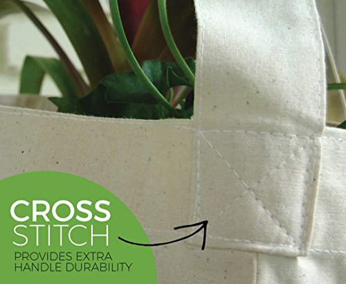 3 Pack Natural Cotton Canvas Compostable Grocery Totes, 12.5"x 13.5"x 6"