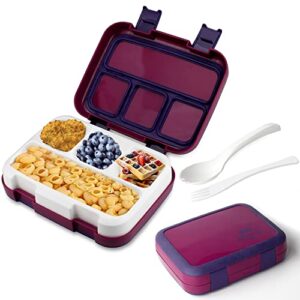 leak-proof bento-style lunch box for kids, removable divider for 4 compartments - perfect for ages 5 to 9, microwave/dishwasher safe, bpa-free & sustainable (purplish red)