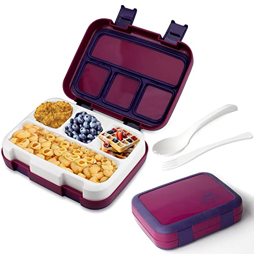 Leak-Proof Bento-Style Lunch Box for Kids, Removable Divider for 4 Compartments - Perfect for Ages 5 to 9, Microwave/Dishwasher Safe, BPA-Free & Sustainable (purplish red)