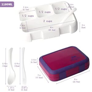 Leak-Proof Bento-Style Lunch Box for Kids, Removable Divider for 4 Compartments - Perfect for Ages 5 to 9, Microwave/Dishwasher Safe, BPA-Free & Sustainable (purplish red)