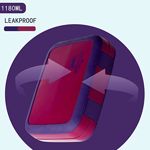 Leak-Proof Bento-Style Lunch Box for Kids, Removable Divider for 4 Compartments - Perfect for Ages 5 to 9, Microwave/Dishwasher Safe, BPA-Free & Sustainable (purplish red)