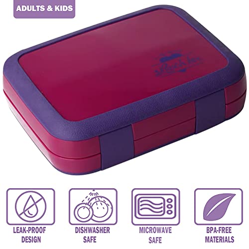 Leak-Proof Bento-Style Lunch Box for Kids, Removable Divider for 4 Compartments - Perfect for Ages 5 to 9, Microwave/Dishwasher Safe, BPA-Free & Sustainable (purplish red)