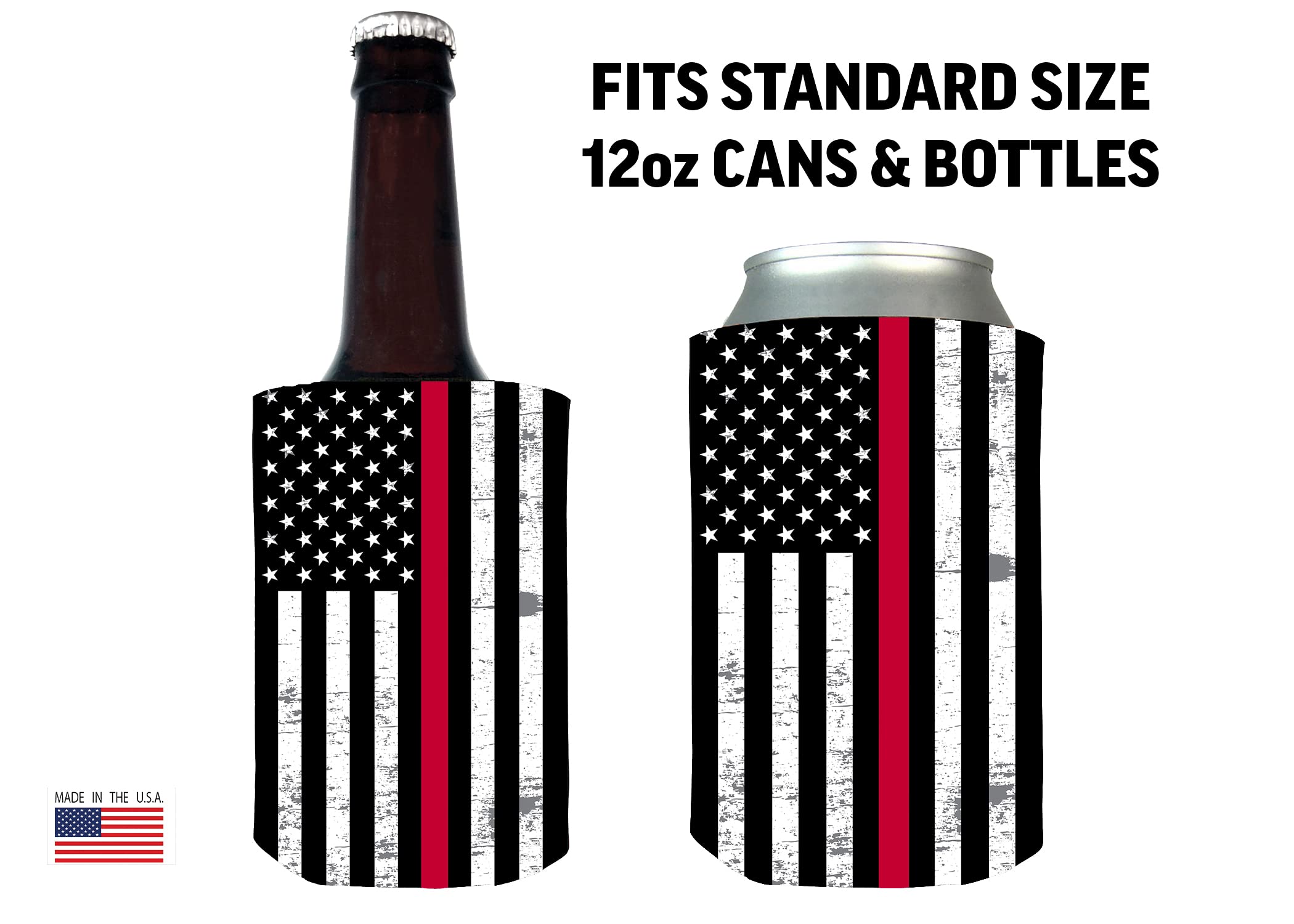 Thin Red Line Flag Collapsible Beer Can Bottle Beverage Cooler Sleeves 2 Pack Gift For Firefighter Fire Fighter