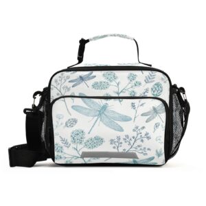 blueangle retro dragonfly print insulated lunch bag with detachable shoulder strap & carry handle, eco-friendly cooler bag tote bag,school lunch box for teens,men,women