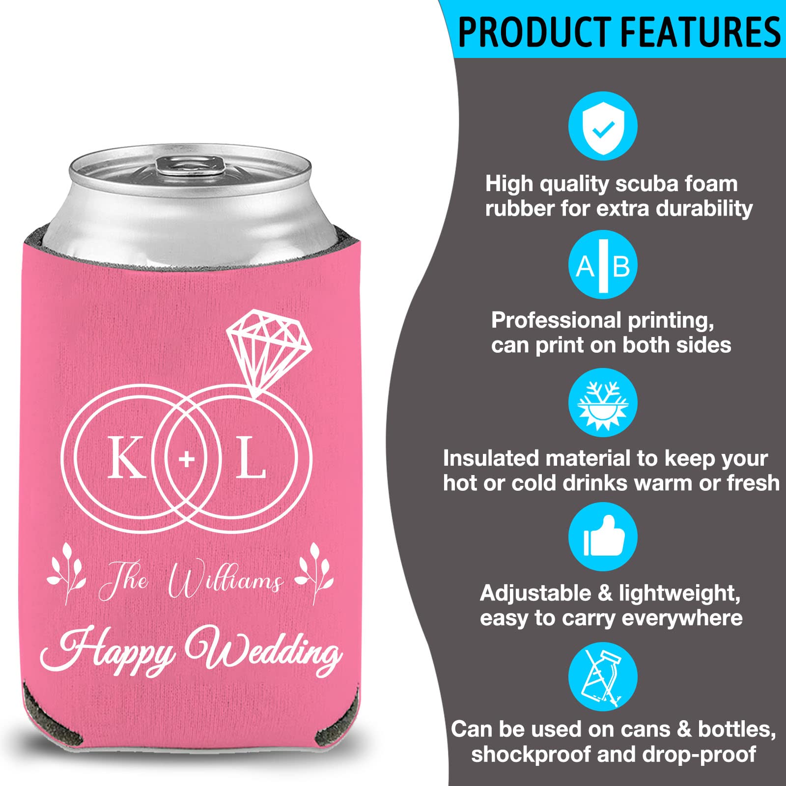 Custom Can Beer Coolers Sleeve 1-150 Bulk Personalized Insulated Beverage Bottle Holder with Photo Image Logo Text for Party Wedding Birthday