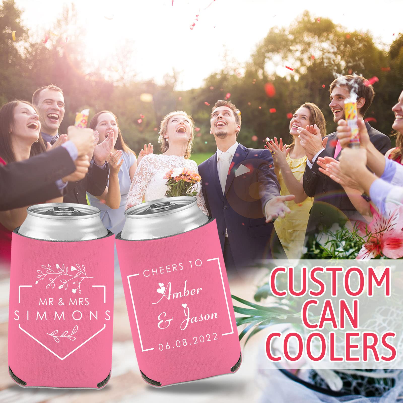 Custom Can Beer Coolers Sleeve 1-150 Bulk Personalized Insulated Beverage Bottle Holder with Photo Image Logo Text for Party Wedding Birthday