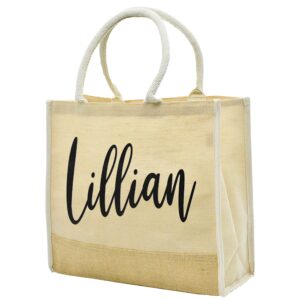 personalized beach tote bags gifts w/name - 17 vinyl colors 15x14 inches - custom canvas handbags gift for womens - customized large natural jute bags for girls - large burlap summer bags w/gusset c1