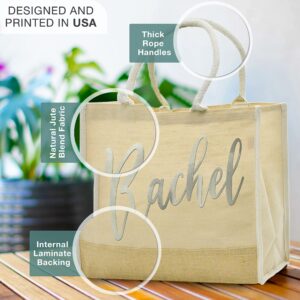 Personalized Beach Tote Bags Gifts w/Name - 17 Vinyl Colors 15x14 Inches - Custom Canvas Handbags Gift for Womens - Customized Large Natural Jute Bags for Girls - Large Burlap Summer Bags w/Gusset C1