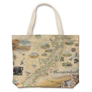 xplorer maps shenandoah national park map canvas tote bag with handles, cloth grocery shopping bag, reusable & eco-friendly bag, 100% cotton, washable, 18 wide x 15 tall