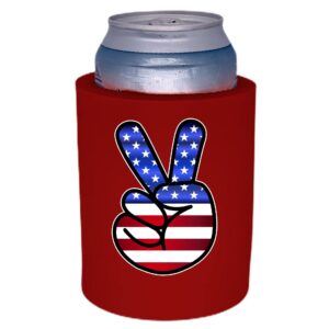america peace sign thick foam old school can coolie (red)