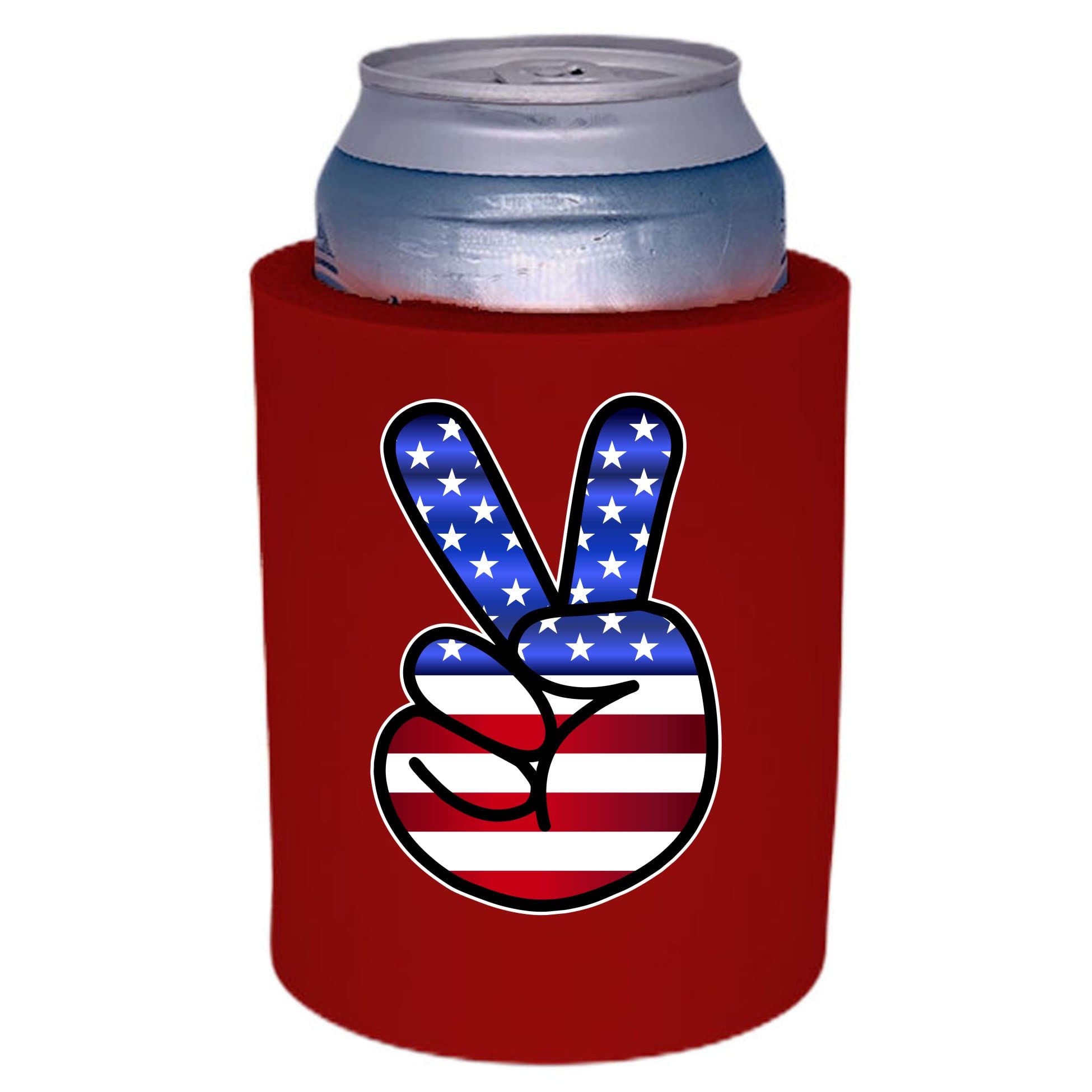 America Peace Sign Thick Foam Old School Can Coolie (Red)