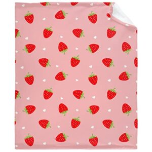 meet gentle pink strawberry flannel fleece throw blanket, super soft fluffy throw blanket for gifts couch sofa all seasons xs 40"x30" for pets