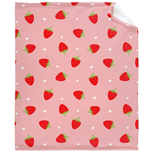 Meet Gentle Pink Strawberry Flannel Fleece Throw Blanket, Super Soft Fluffy Throw Blanket for Gifts Couch Sofa All Seasons XS 40"x30" for Pets